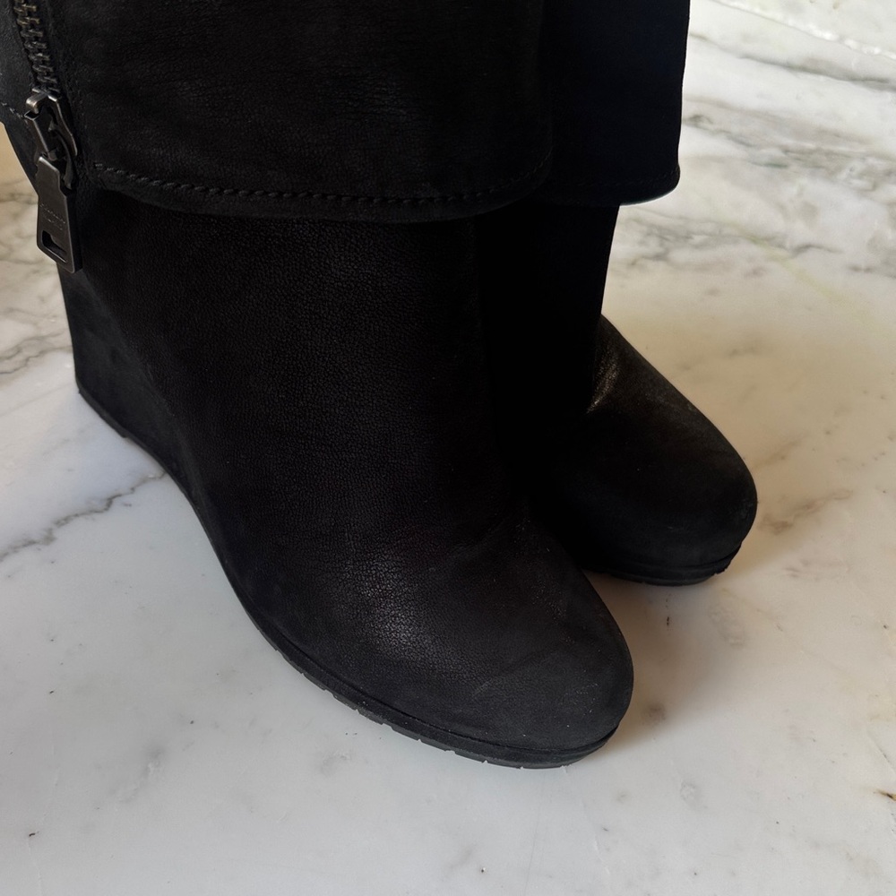 Prada Black Suede Wedge Ankle Boots - Picture 5 of 7